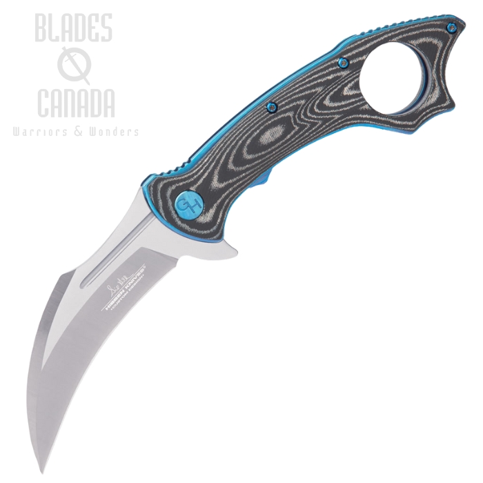 Gil Hibben Warbird Karambit Flipper Folding Knife, Micarta Grey/Blue Liners, GH5103